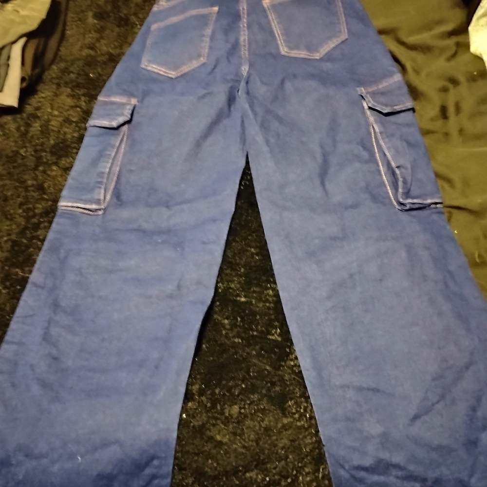 Zara Royal Blue Wide-Leg Cargo Jeans